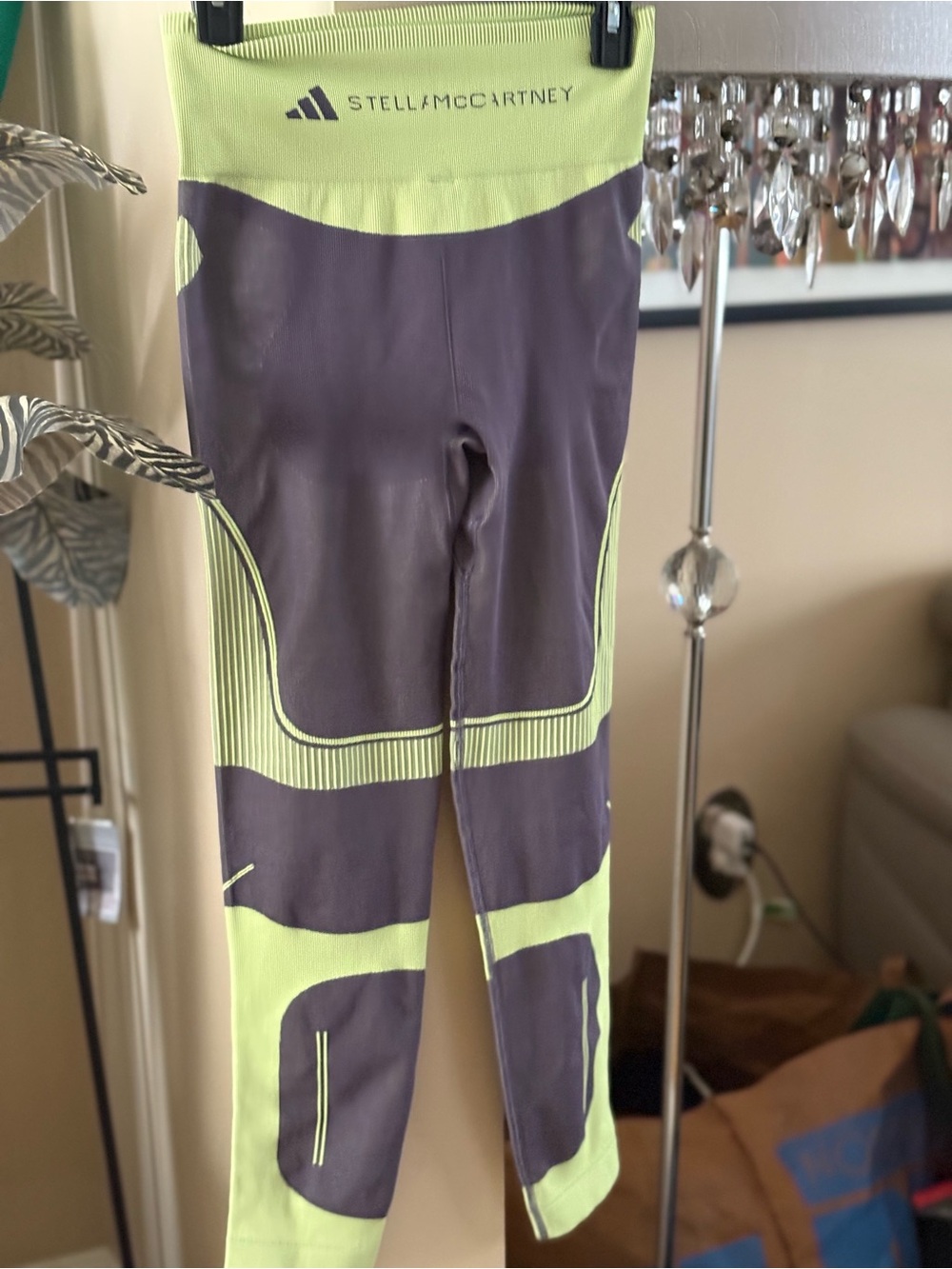 Stella McCartney  Neon Lime and Charcoal Performance Leggings